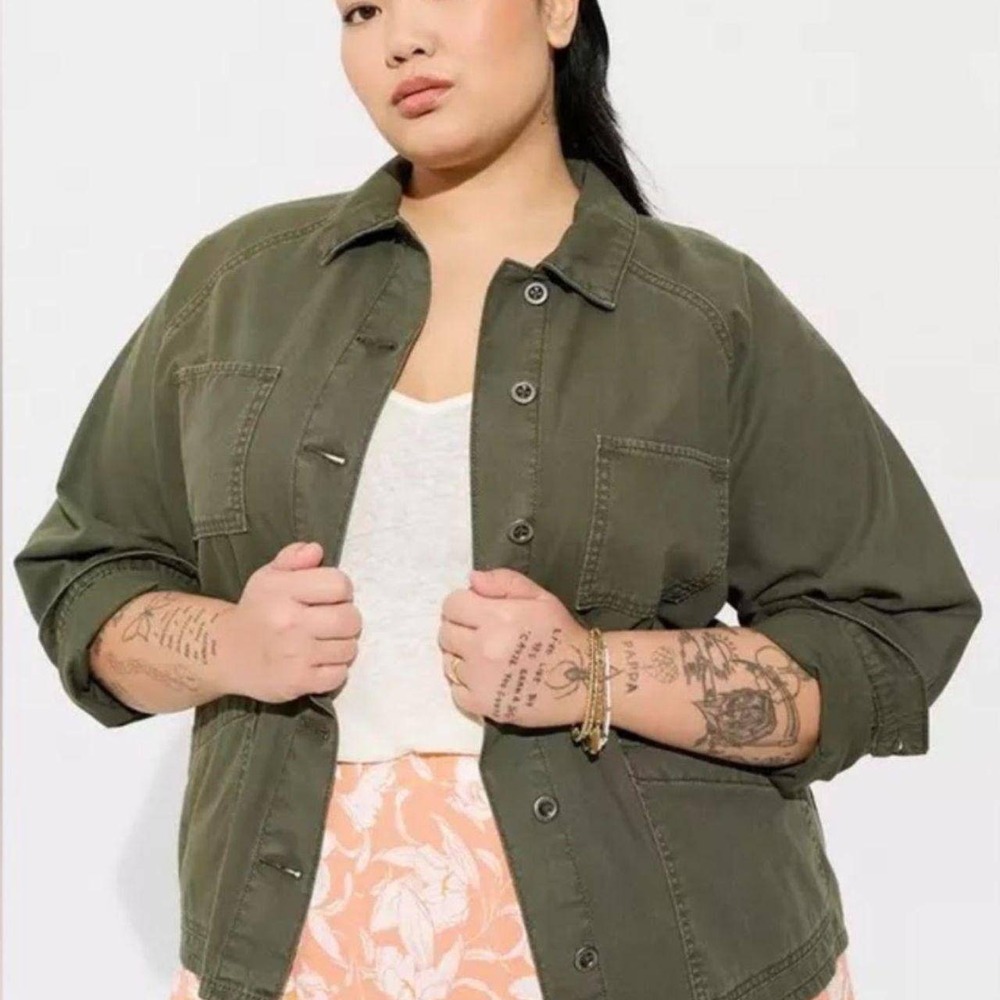 Torrid Chore Jacket Womens 4X Green Canvas Raglan Utility Cotton Military Ruggef